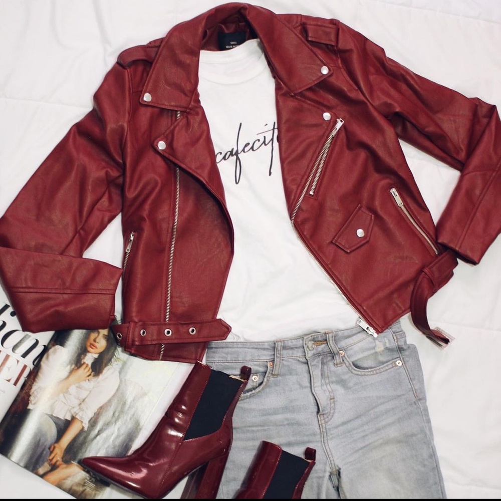 Blood Red Faux Leather Jacket